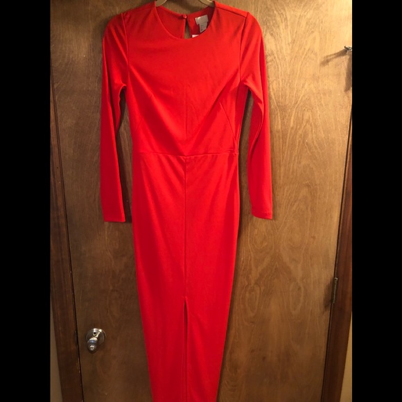 h&m red long sleeve dress